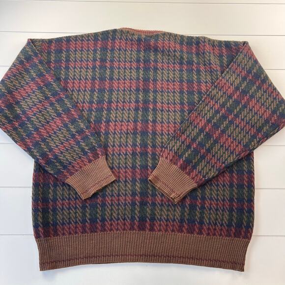 John Ashford Vintage Men's Brown Plaid Sweater men's size Medium Acrylic Wool - Picture 2 of 5